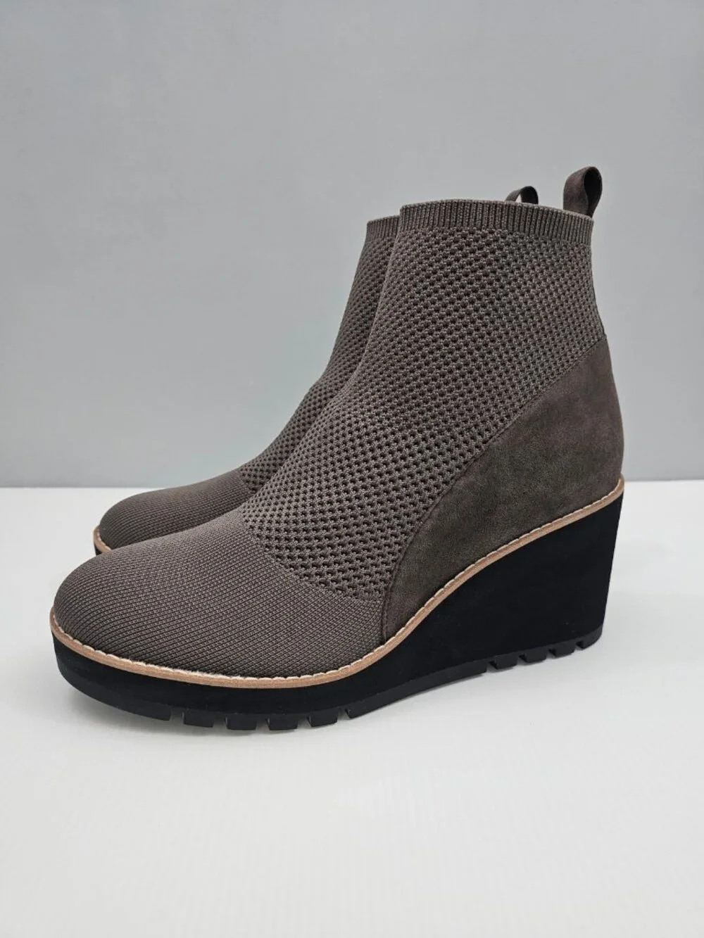 Eileen Fisher Quill Wedge Ankle Boot Womens 11 Rye Brown Knit Platform Fall NEW